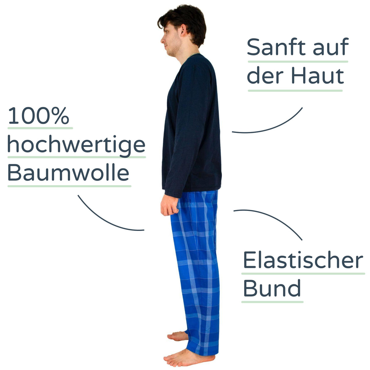 Classy Premium Pyjama Set - langärmlig (2-teilig) - blau kariert