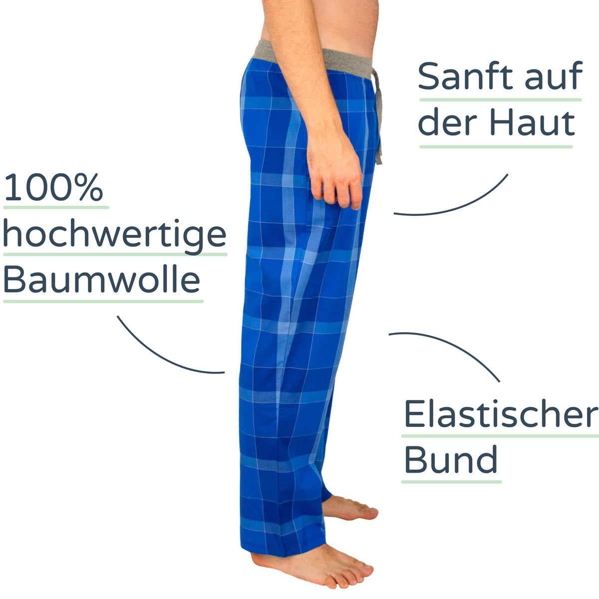 Classy Premium Schlafanzug Hose - lang (nur Hose) - blau kariert