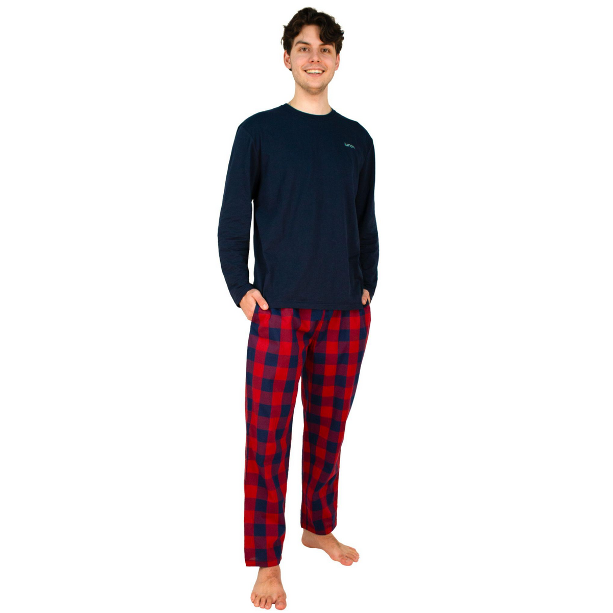 Fleece Premium Pyjama Set - langärmlig (2-teilig) - rot kariert