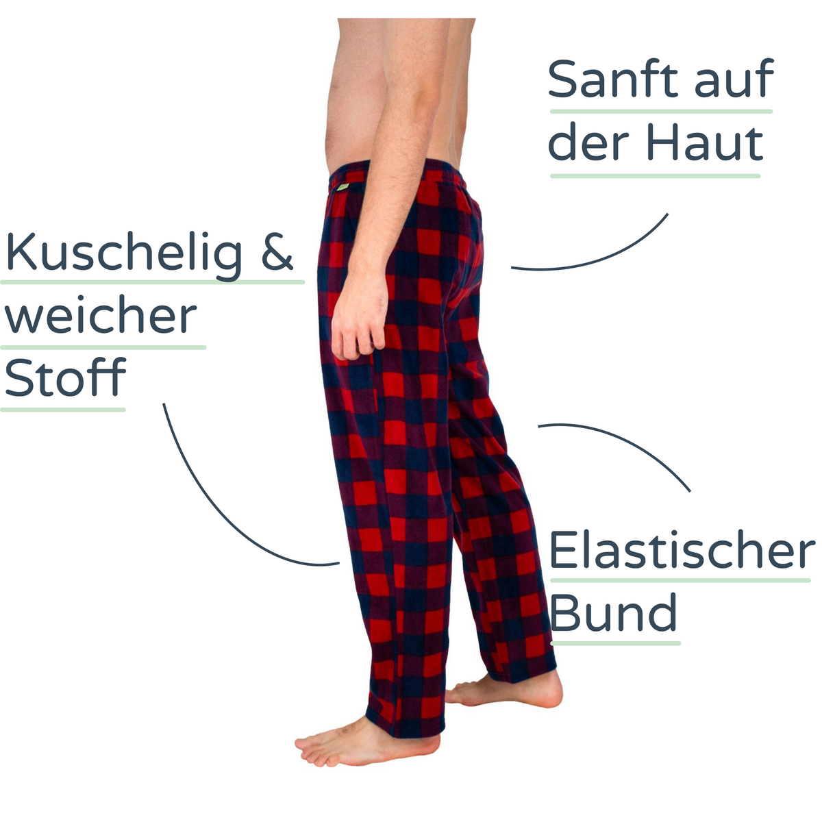 Fleece Premium Schlafanzug Hose - lang (nur Hose) - rot kariert