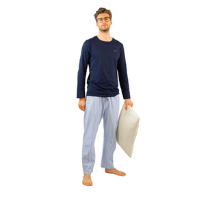 Classy Premium Pyjama Set - langärmlig (2-teilig) - blau kariert