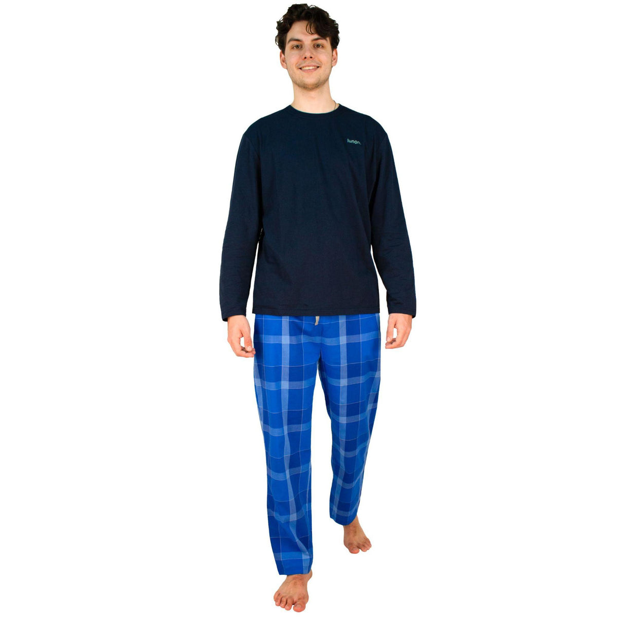 Classy Premium Pyjama Set - langärmlig (2-teilig) - blau kariert