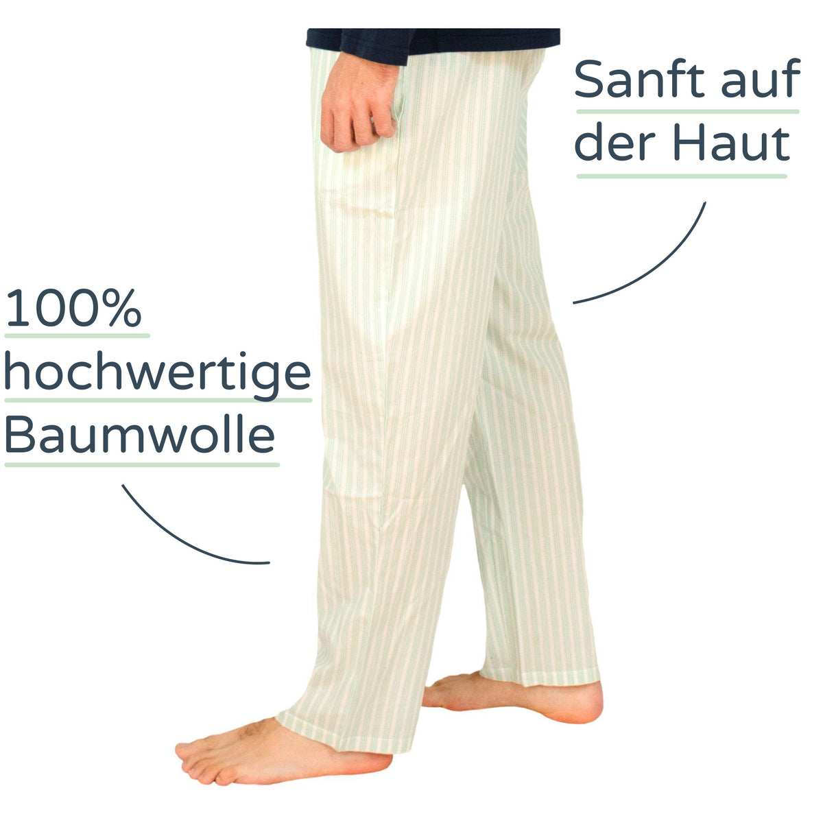 Classy Premium Schlafanzug Hose - lang (nur Hose) - grün gestreift