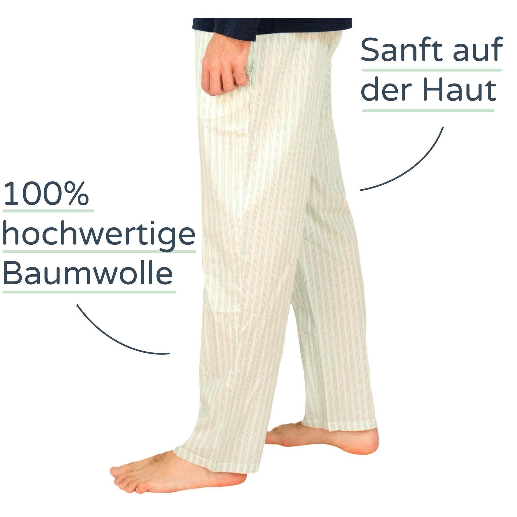 Classy Premium Schlafanzug Hose - lang (nur Hose) - grün gestreift